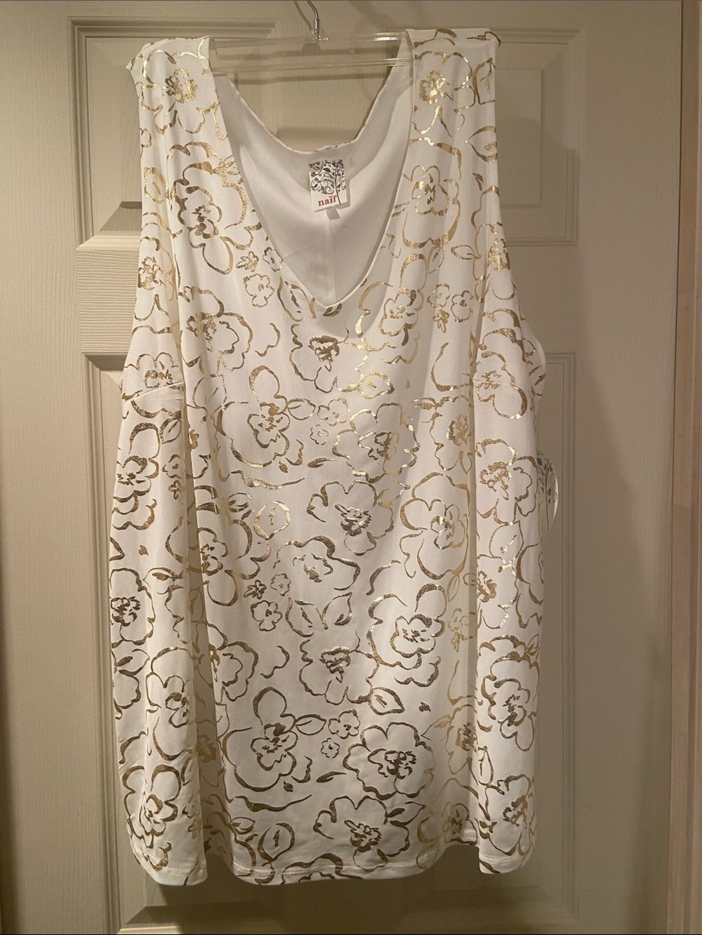 NAIF White Tank Top with Gold Floral Foil with lining